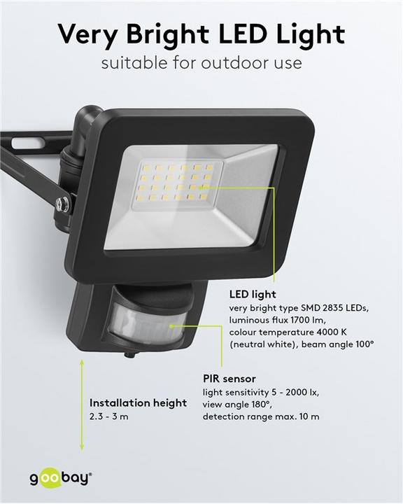 Actual product image Goobay LED outdoor spotlight (1706 lm, IP44)