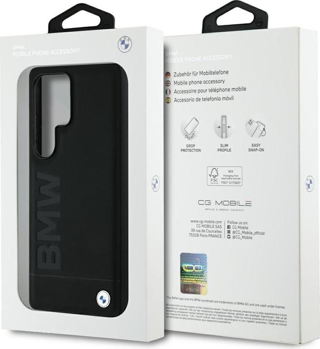 Actual product image BMW Leather Big Wordmark Case for Samsung Galaxy S25 Ultra - Black (Samsung Galaxy S25 Ultra)
