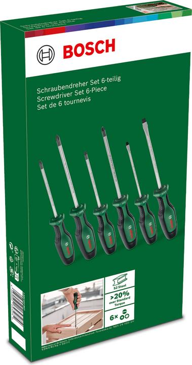Productafbeelding Bosch Home & Garden Schroevendraaierset 6-delig (Phillipps kruissleuf (PH), Kruisvormig PZ, Schroeven met sleufkop)