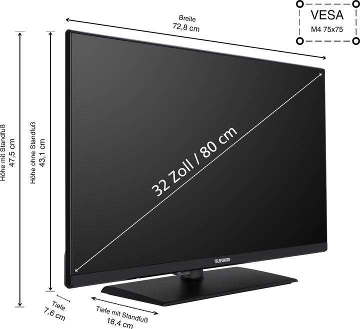 Produktbild Telefunken XF32N750M Fernseher 32 Zoll Full HD LED TV mit Triple-Tuner, schwarz (32", LED, Full HD, 2024)