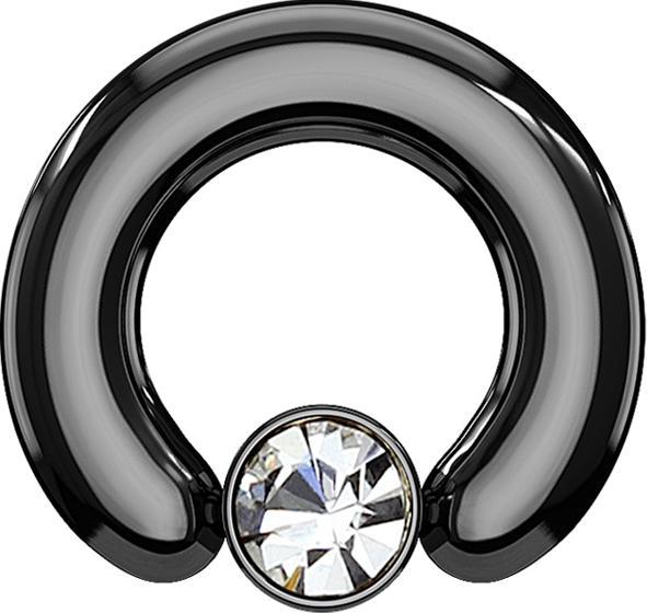 Star Piercing Closure Ring schwarz Scheibe Kristall silber (Chirurgenstahl 316L, ohne Messing)