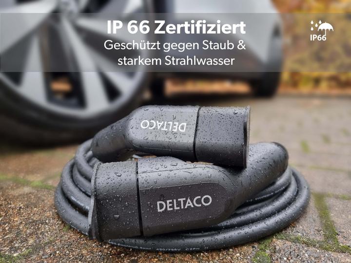 Actual product image Deltaco Type 2 EV charging cable for e-cars and hybrid vehicles, electric car charger Mennekes cable, Ko (Type 2, 11 kW, 16 A, 7 m)