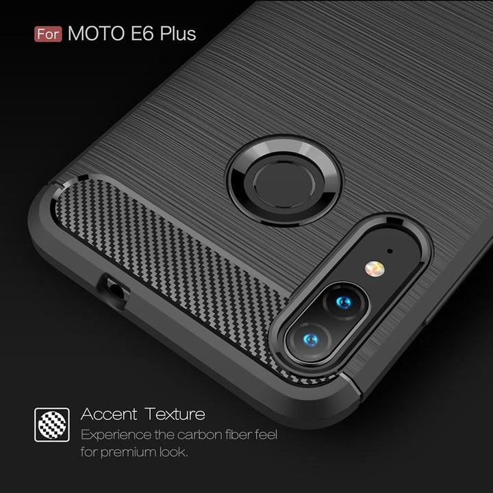 Actual product image König Design Case Mobile Protection for Motorola E6 Plus Case Cover Bumper Carbon Optics TPU Grey (Motorola Moto E6 Plus)