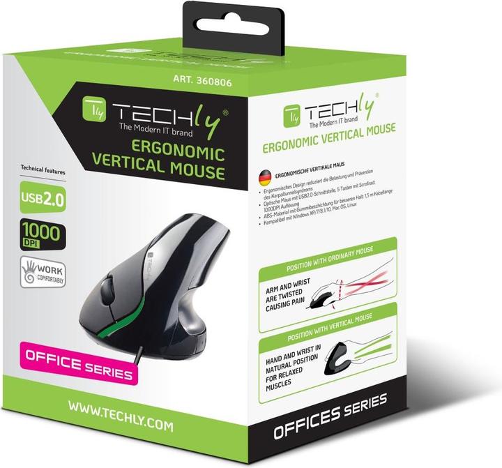 Produktbild Techly USB Ergonomic Vertical Mouse 1000dpi Black (Kabelgebunden)