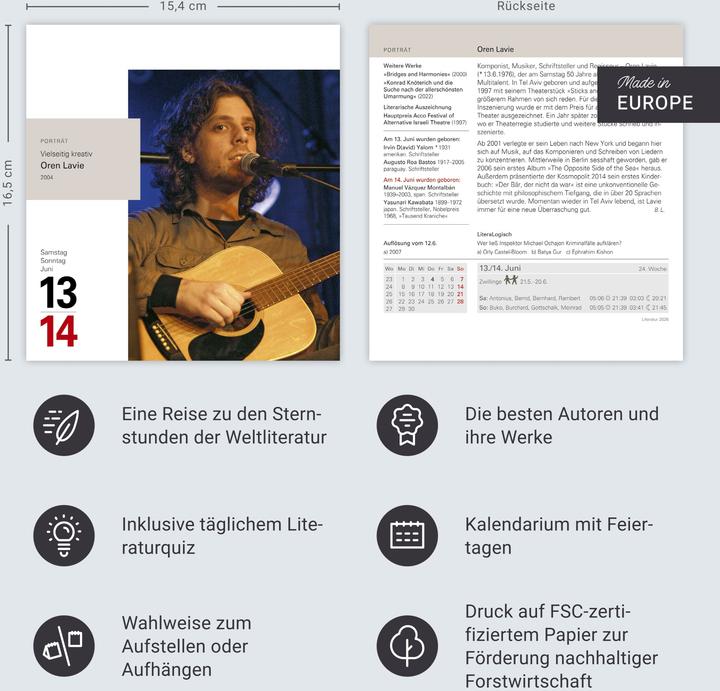 Produktbild Harenberg Literatur Tagesabreisskalender 2026 - Kulturkalender - Autoren, Werke, Hörbücher (Deutsch)