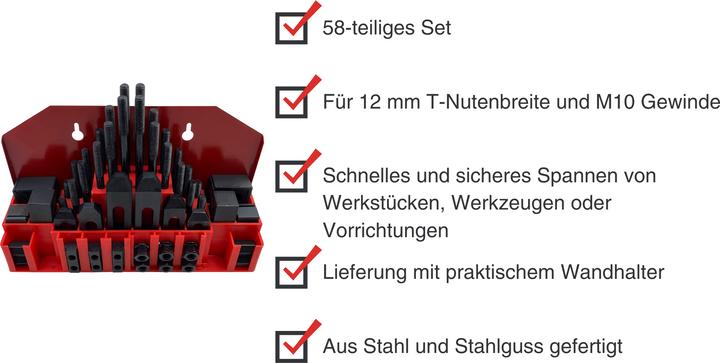 Produktbild Paulimot Spannpratzen-Set 58-teilig M10 / 12 mm im Wandhalter (64 mm)