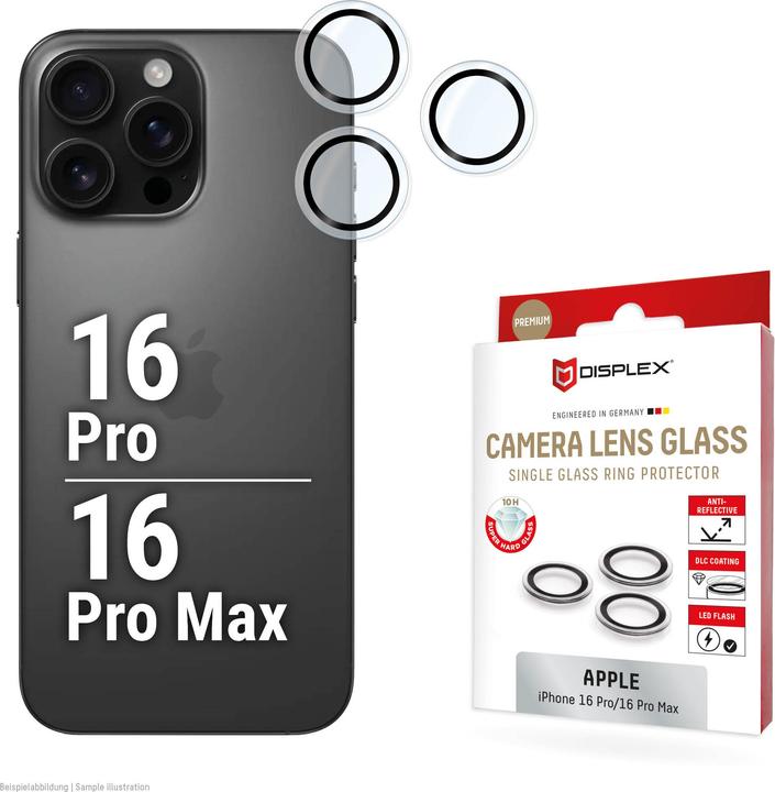 Displex Premium Camera Lens Glass (1 Stück, Apple iPhone 16 Pro, Apple iPhone 16 Pro Max)