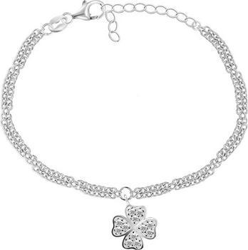 Brilio Silver - Beautiful silver bracelet with zircons Four Leaf Clover BRC45W