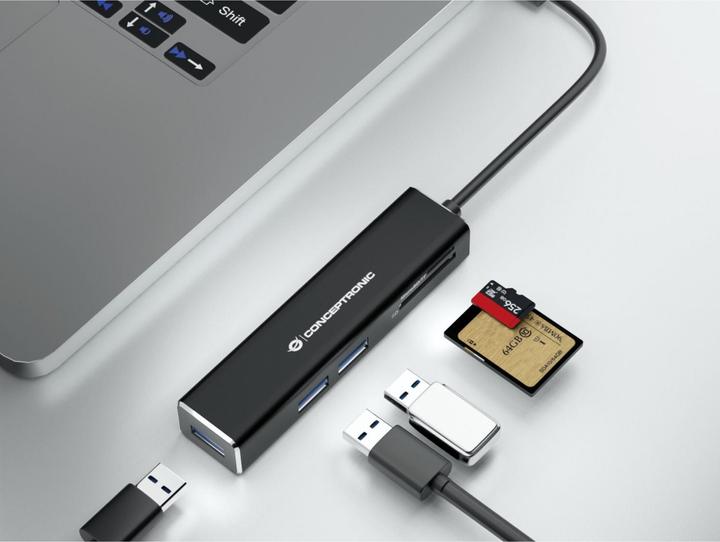 Produktbild Conceptronic DONN08B Schnittstellen-Hub USB 3.2 Gen 1 (3.1 Gen 1) Type-C 5000 Mbit/s Schwarz (USB-C, 3 Ports)