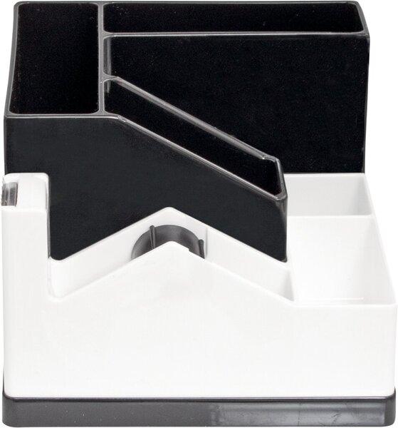 Image du produit Ecobra Schreibtisch-Organizer POSEIDON, schwarz/weiss, 5 Fächer, mit Klebebandabroller, 360° drehbar