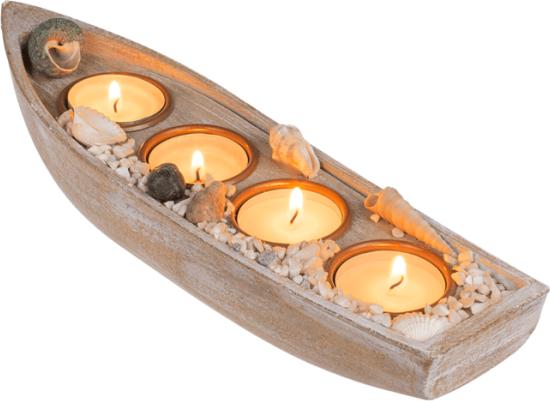 Produktbild Ootb Holz-Boot für 4 Teelichte, mit Muscheldeko (1 x)