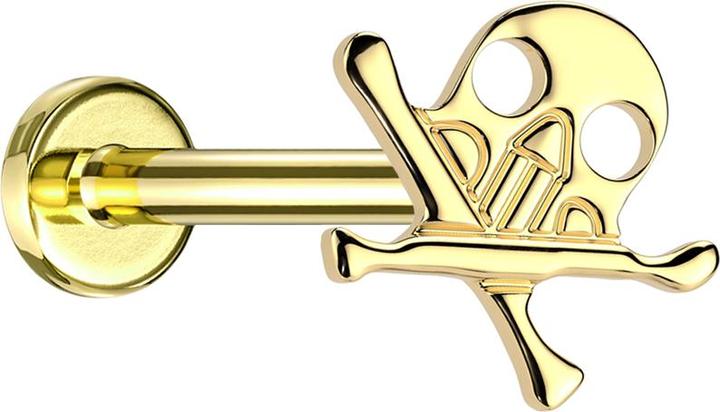 Produktbild Star Piercing Micro Threadless Labret vergoldet Totenkopf mit gekreuzten Knochen vergoldet (Titan G23, ohne Messing)