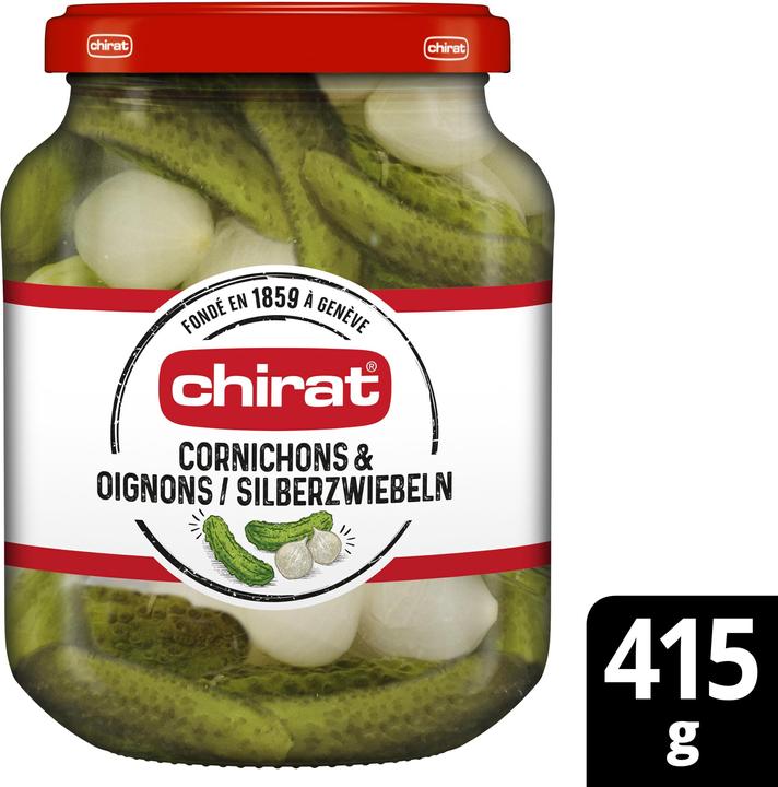Image du produit Chirat Cornichons au vinaigre & oignons, idéal pour la raclette, la fondue & les snacks (685 g)