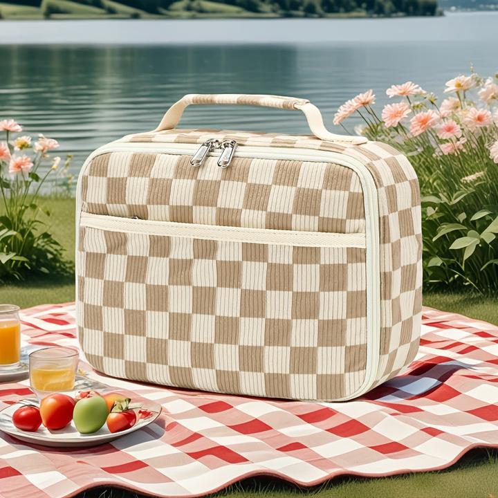 Produktbild Only-Bags.Store Grosses Fassungsvermögen Chic Cord isolierte Lunch Bag mit kariertem Design - auslaufsicher und