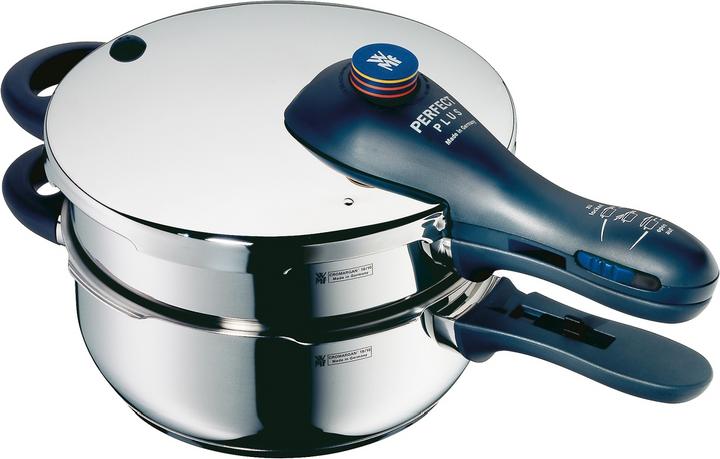 Produktbild WMF Schnellkochtopf 2tlg 4,5+3,0l Dampfkochtopf Perfect Plus Induktion Edelstahl 18/10 (22 cm, Dampfkochtopf)