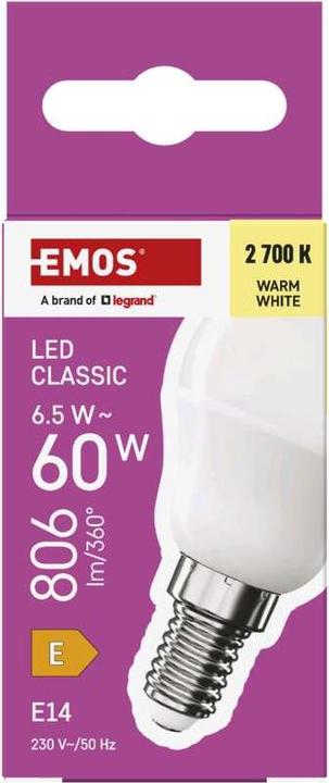 Image du produit Emos Lampe LED Classic Mini Globe / E14 / 6,5 W (60 W) / 806 lm / Blanc chaud (E14, 6.50 W, 806 lm, 1 x, E)