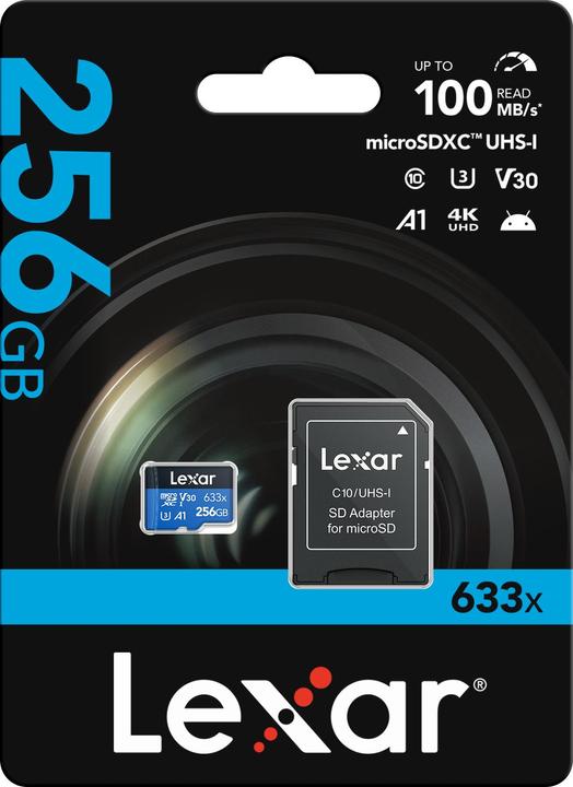 Image du produit Lexar High-Performance 633x microSDXC UHS-I U3 (256 Go, microSDXC, U3, UHS-I)