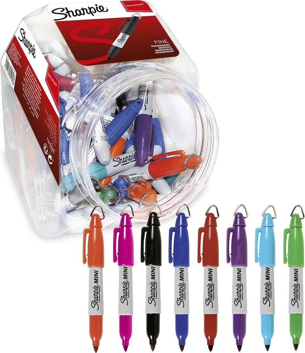 Produktbild Sharpie Permanentmarker Mini sortiert (Türkis, Grün, Schwarz, Rot, Blau, Violett, Magenta, 1 mm, 72 x)