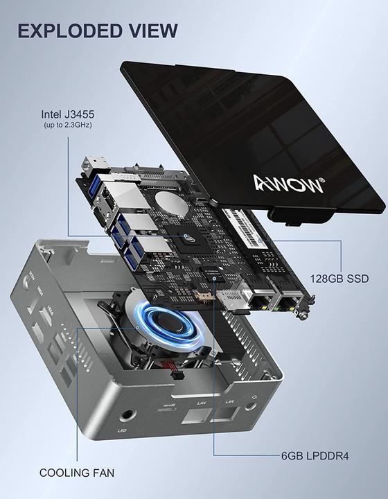 Actual product image Awow AK34 Mini PC (Celeron J3455, 6GB Ram, 128GB M.2)