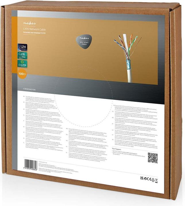 Produktbild Nedis Netzwerk-Kabel Rollen | CAT6 | Litzenleitung | F/UTP | Reines Kupfer | 100.0 m | Innenbereich (F/UTP, CAT6, 100 m)