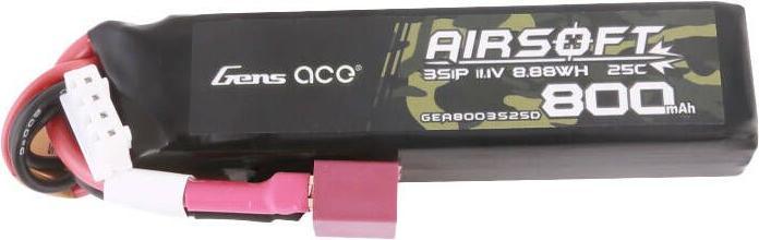 Produktbild Gens Ace Lipo 800MAH 11.1V 25C 3S1P Airsoft Gun Lipo Battery with T (Deans) Plug (11.10 V, 800 mAh)