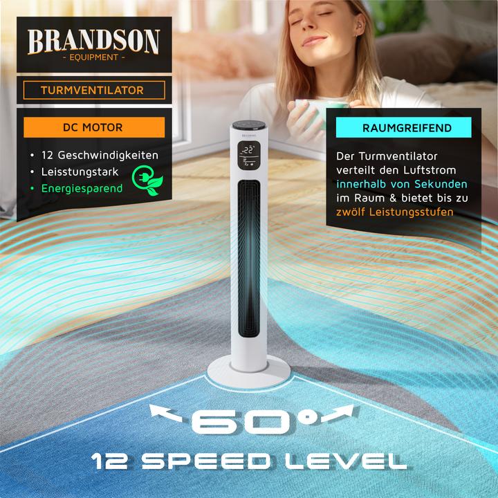 Produktbild Brandson Turmventilator WiFi, Eco DC-Motor 35W, App-Steuerung/Sprachbefehl, Timer, leiser Lüfter, Oszillation (52 dB)