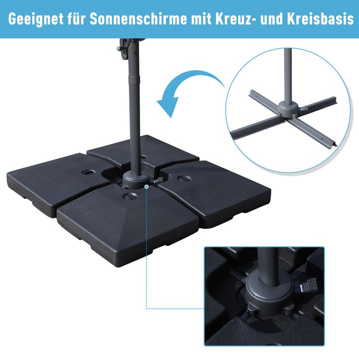 Produktbild Outsunny 4tlg Sonnenschirmständer befüllbar mit Sand Wasser HDPE-Kunststoff Schwarz je 51 x 51 x 12 cm bis zu