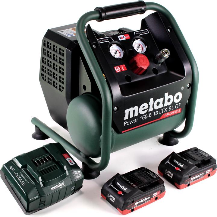 Actual product image Metabo Power 160-5 18 LTX BL OF Battery compressor 18 V 8.0 bar brushless + 2x LiHD battery pack 4.0 Ah + (5 l)