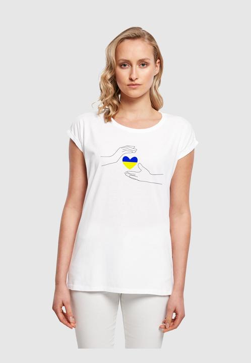 Actual product image Merchcode Ladies Peace - 2 Hand Heart White Extended Shoulder Tee - 161427 (M)
