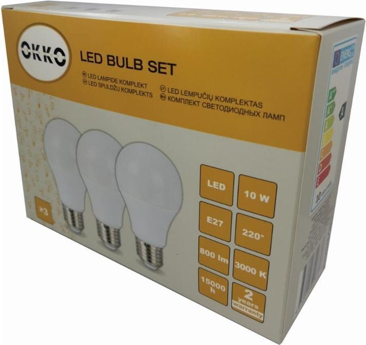 Actual product image Okko LED BULB A60 10W E27 800LM 830 3PCS/PACK