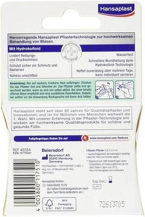 Nutritional values and ingredients Hansaplast Blister plaster large for heels, 5 pcs. plasters (5 x)