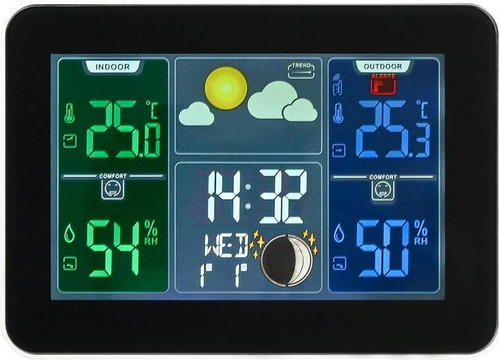 ProPlus Wetterstation mit LCD Farbdisplay, Funk-Aussensensor, Barometer, Wecker