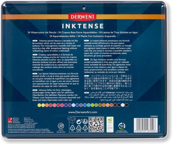 Image du produit Derwent Crayon de couleur Inktense Set 24 étui métallique (Multicolore, multicolore, 24 x)
