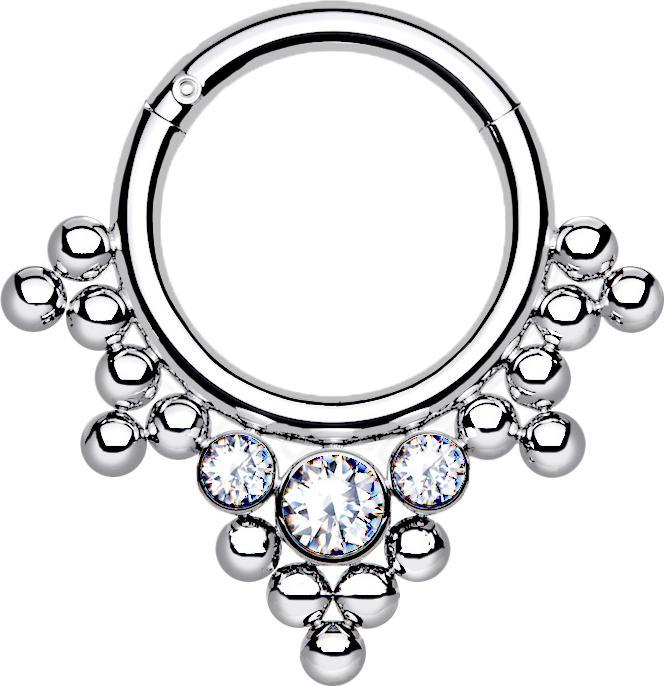 Image du produit Star Piercing Micro anneau segment pliable argent boules triangles avec cristaux (sans laiton, Titane G23)