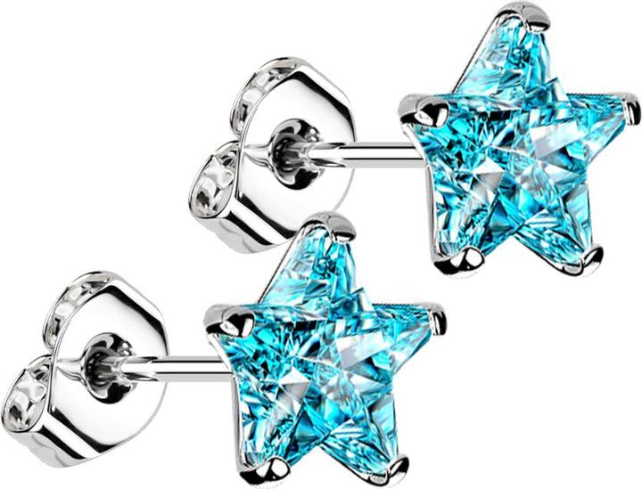 Star Piercing Ohrstecker silber mit Sternkristall aqua (ohne Messing, Titan G23)