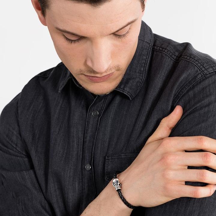Immagine prodotto Thomas Sabo Bracciale in pelle Skull (14 cm, Argento, Cuoio)