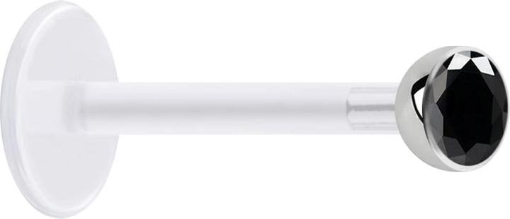Star Piercing Micro Labret transparent mit Kugel und Kristall schwarz (Chirurgenstahl 316L, ohne Messing, Bioflex)
