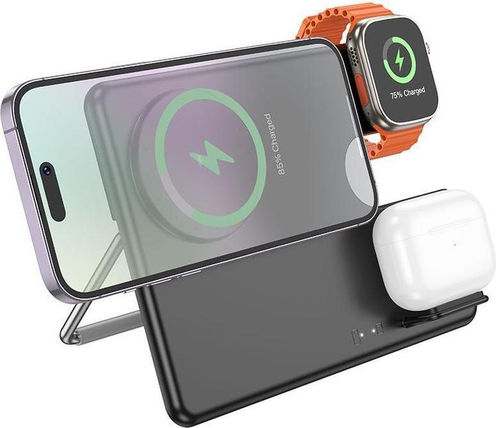 Hoco - Charging Station Geek (CQ1) - for Phone, Headset and Apple Watch, Type-C Input, 15W - Black (15 W)