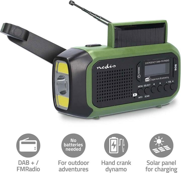 Actual product image Nedis Emergency radio | Portable version | DAB+ / FM | Battery-powered / Hand crank / Solar power (DAB+, FM)