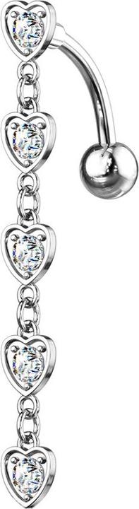 Star Piercing Banane silber mit Anhänger fünf Herzen mit Kristall (Chirurgenstahl 316L, Messing)