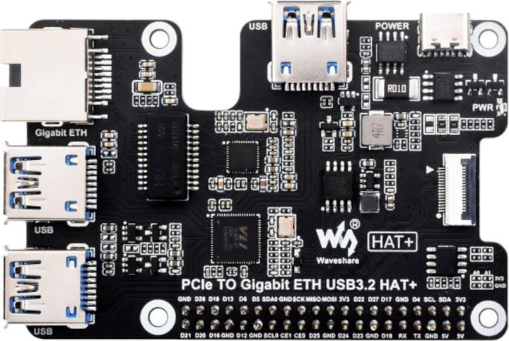 Image du produit WaveShare PCIe vers Gigabit ETH USB3.2 HAT+ pour Raspberry Pi5
