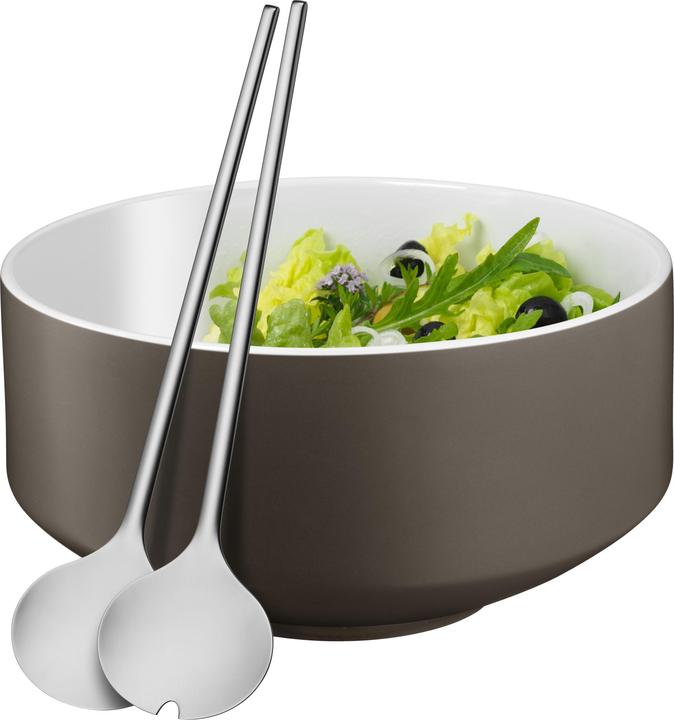 Produktbild WMF Salatschüssel Set mit Salatbesteck 32cm Moto Porzellan Edelstahl 18/10 poliert (26 cm, 3 x)
