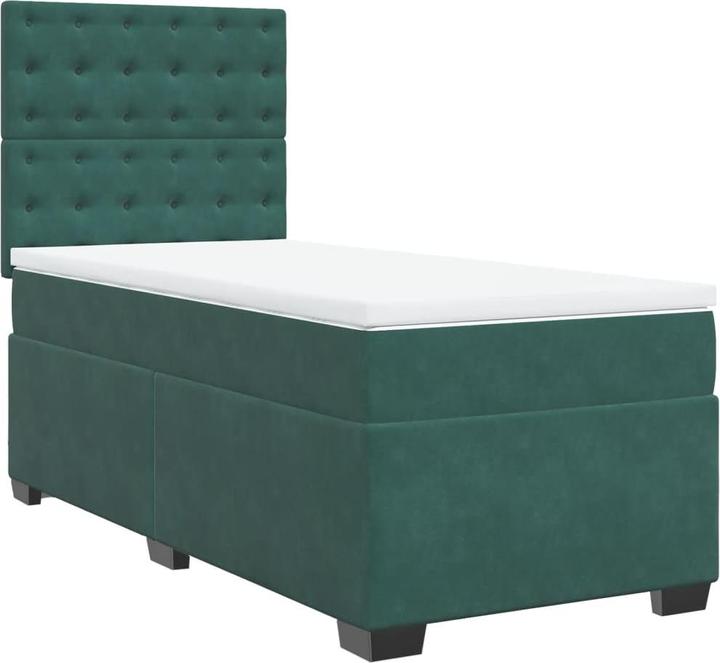 Image du produit VidaXL Boxspring Lit Lit capitonné avec matelas Vert foncé 140x200cm Velours (140 x 200, 140 x 200)