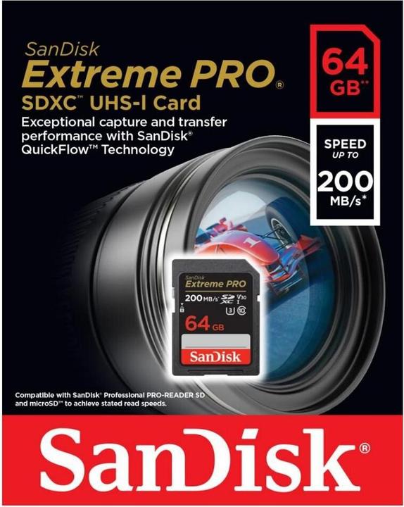 Productafbeelding SanDisk Extreme PRO UHS-I V30 (64 GB, SDXC, U3, UHS-I)