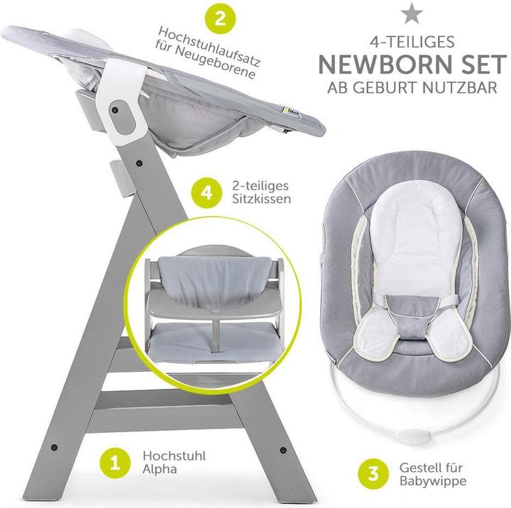 Actual product image Hauck Highchairs Alpha Plus Grey Newborn Set - 4-piece highchair + (Highchair)