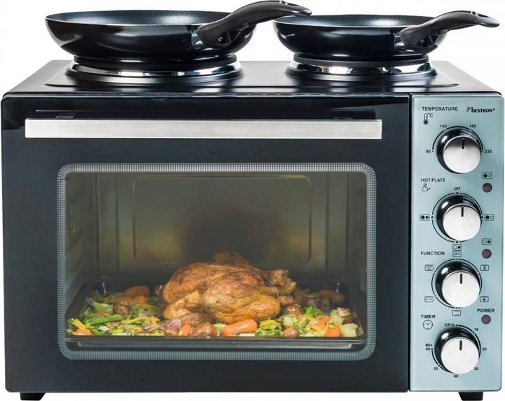Produktbild Bestron Kleinküche (Grill - Backofen mit Doppelkochplatte) Inkl. Drehspiess und umluftfunktion