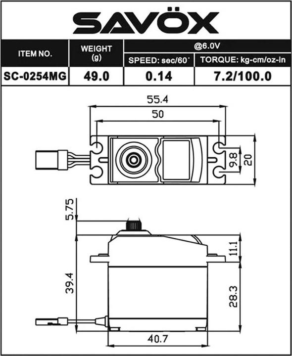 Actual product image Savöx Standard Servo SC-0254MG+ 7.2 kg Digital