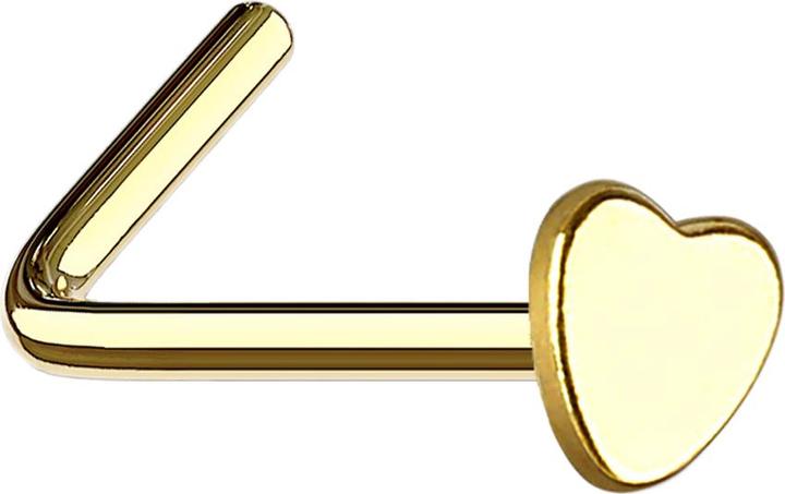 Star Piercing Nasenstecker gewinkelt vergoldet mit Herz (ohne Messing, Chirurgenstahl 316L)