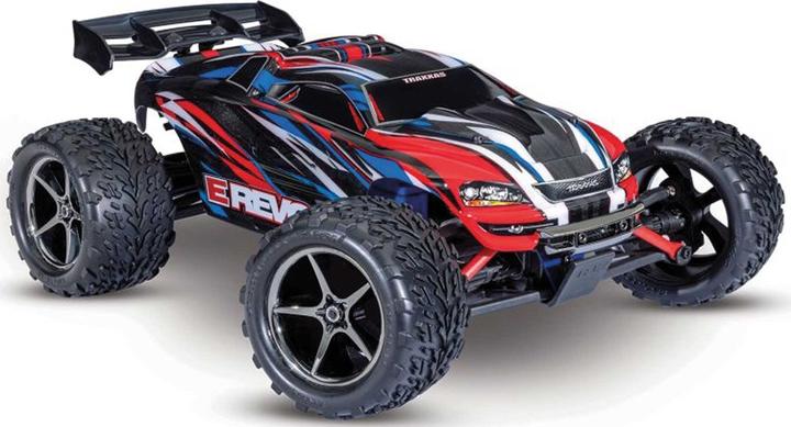 Actual product image Traxxas E-Revo Red/Blue 1/16 Monster-Truck Rtr Brushed With Battery And USB-C Charger (RTR Ready-to-Run)