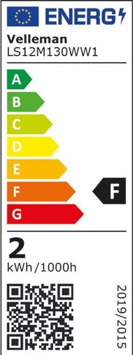 Energy Label Velleman FLEXIBLE LED STRIP - WARM WHITE - 300 LEDs - 5 m - 12 V (Neutral White, 500 cm, Indoor)
